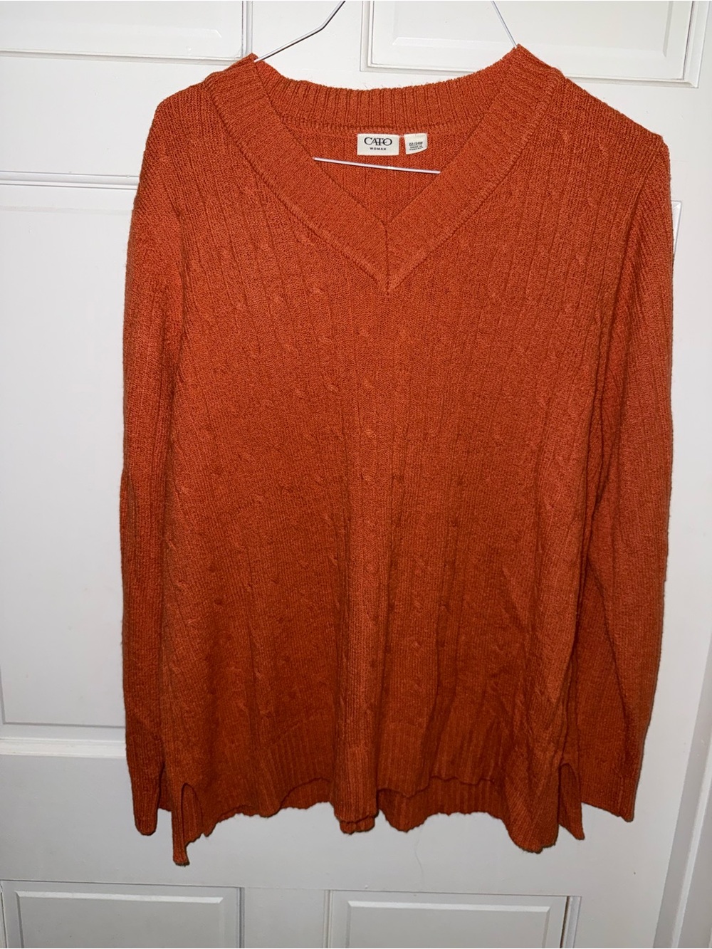 Cato Women's V-Neck Cable Knit Sweater - Rust